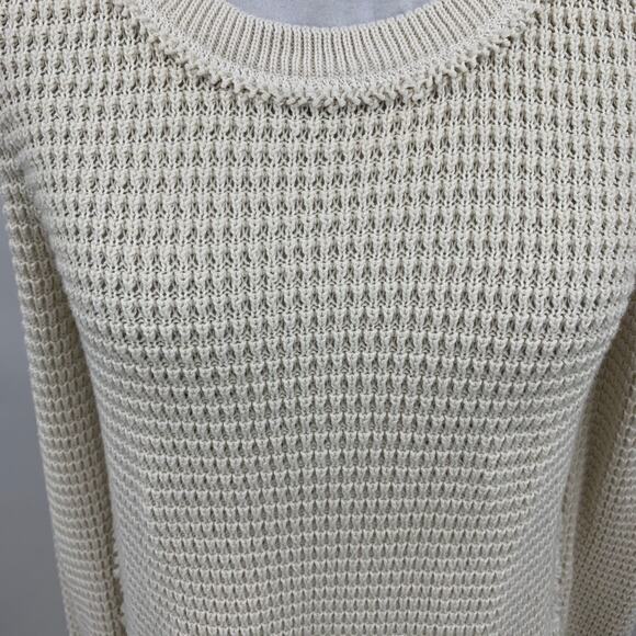 Free People Sweater Womens XS Ivory Sunrise Waffle Knit Cold Shoulder Pullover - Picture 5 of 11